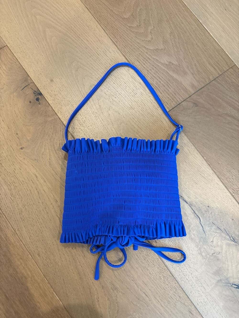 H2oh Colours Blue Smocked Ruffle Halter Bikini Top Size L